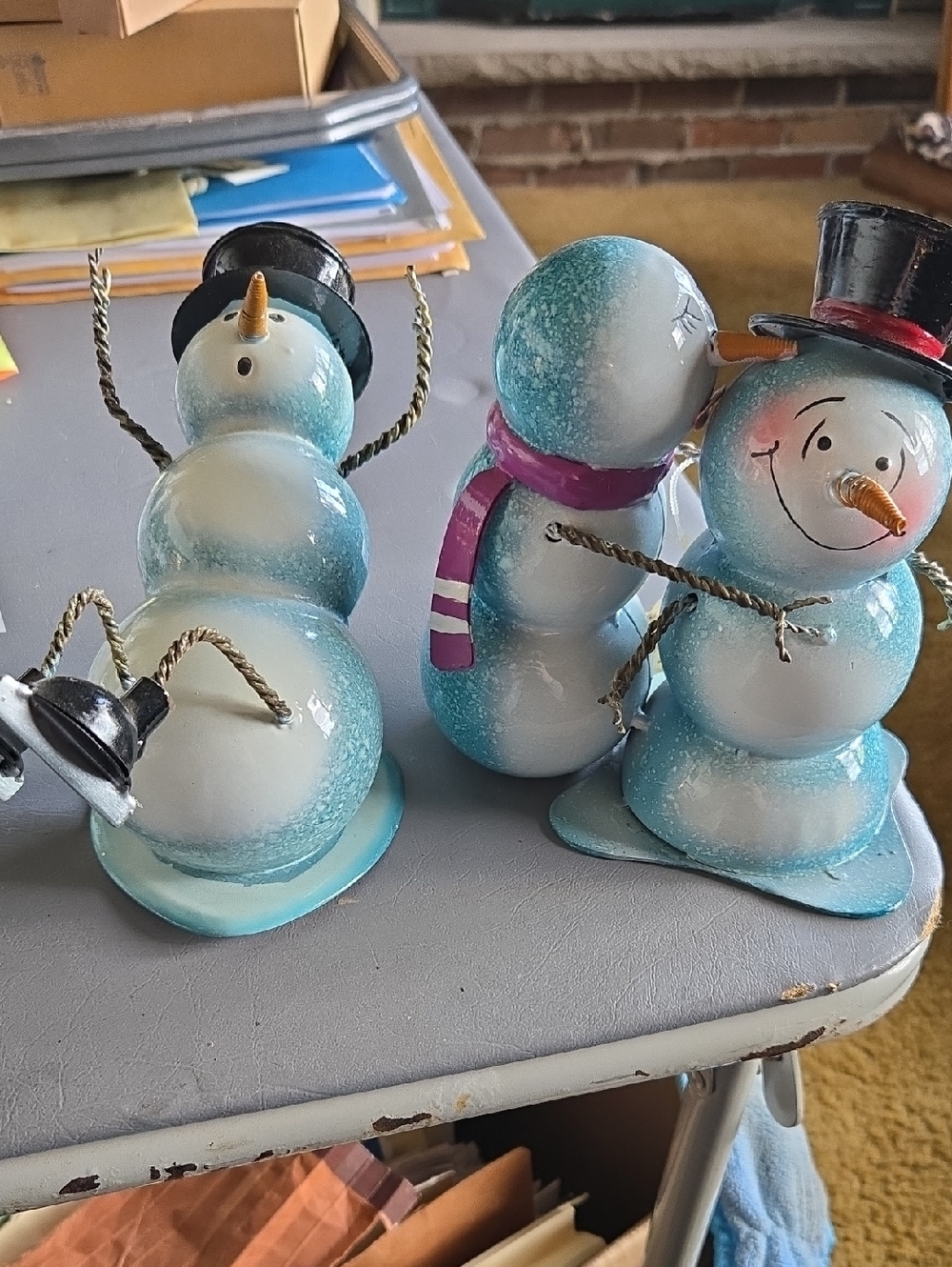Blue Snowman Trio Holiday Table Decor
